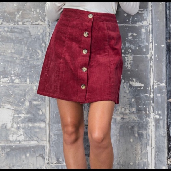 🍷RED WINE A-LINE CORDUROY MINI SKIRT - Picture 5 of 5